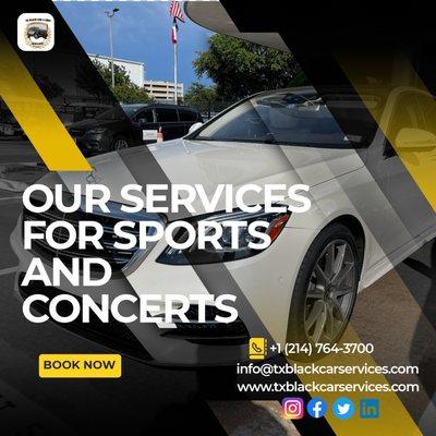 TX Black Car & Limo Services is also a Sports And Concert rental car service that has the perfect party bus or limo for any concert or sport