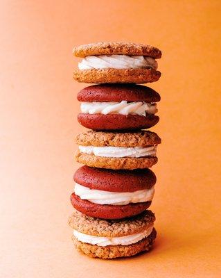 Stacked Oatmeal Cream Pies and Red Velvet Whoopie Pies