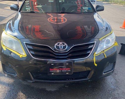 Headlight Restoration. Left side not touched right side finished product.