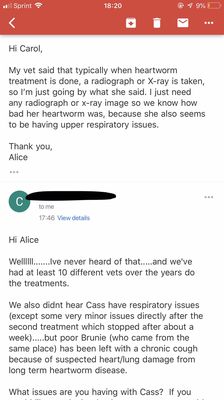 Email 1 of 7 regarding Cassie's vet records.