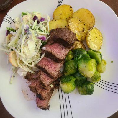 Tenderloin with potatoes and brussel sprouts