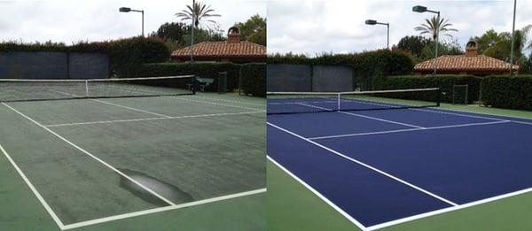 Before and After. Match Point Tennis Court in San Marcos, CA. 
Tennis Court resurfacing and Maintenance