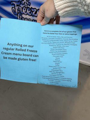 Gluten-free menu