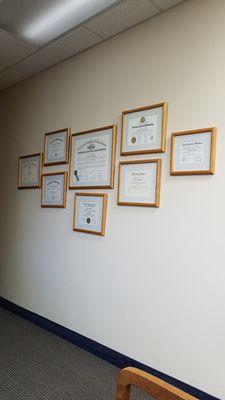 Wall of certificates = Lots to see and read !