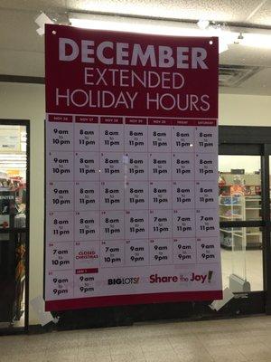 December 2017 Holiday Hours!  Go go go late shoppers!! :)