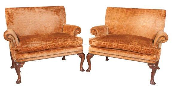 Pair of Queen Anne Style Mahogany Settees