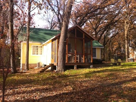 The Cottage has a nice screened porch constructed from recycled 100 year old oak beams.