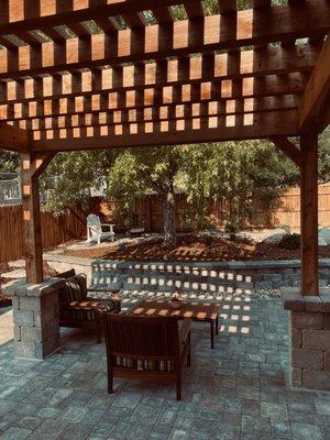 Pergola with Raised Bed and Small Raised Patio