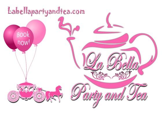 La Bella Party and Tea promotion graphics.