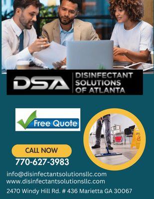 Experience the freshness and cleanliness.
Disinfectant Solutions of Atlanta.
770-627-3983
info@disinfectantsolutionsllc.com