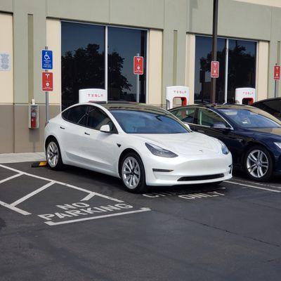 Charging up my car at the San Leandro Supercharger.