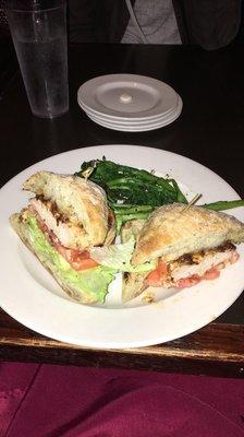 Chicken BLT and broccoli rabe. Switched the broccoli for fries, which were skinny and comparable to McDonald's fries. Sandwich was good