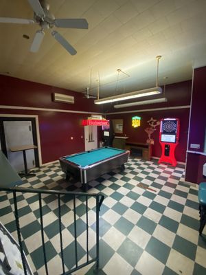 Pool area with old bank vault