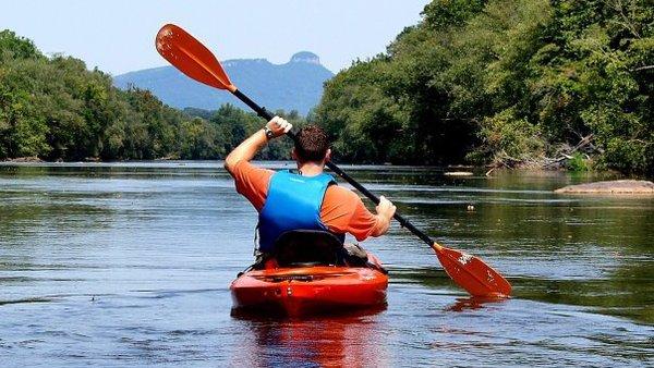 Kayaking on the Yadkin River near Pilot Mountain. There are many rivers and lakes to enjoy in the area.