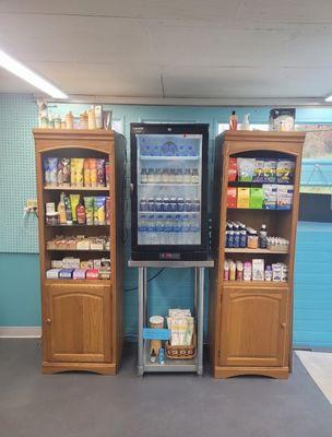 Refrigerator. Shampoo, soap, & deodorant shelf. Lozenges & trace minerals.