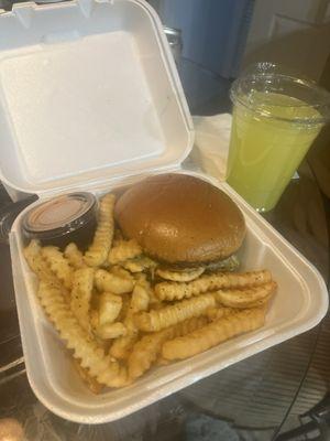 Double Jalapeño burger combo with fries and Pineapple lemonade