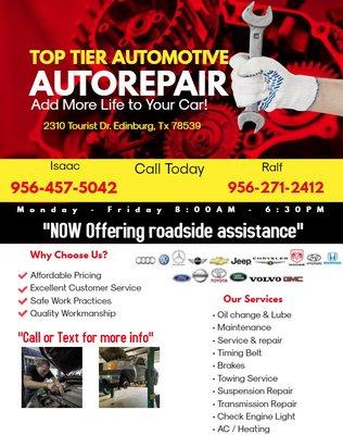 New flyer and now offering road side assist