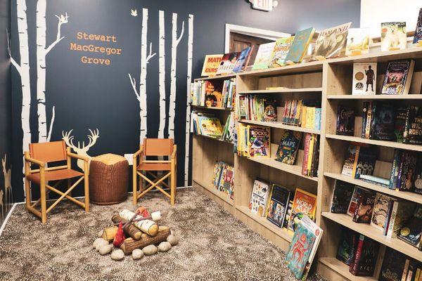 Children's reading nook at our booked. Chestnut Hill location