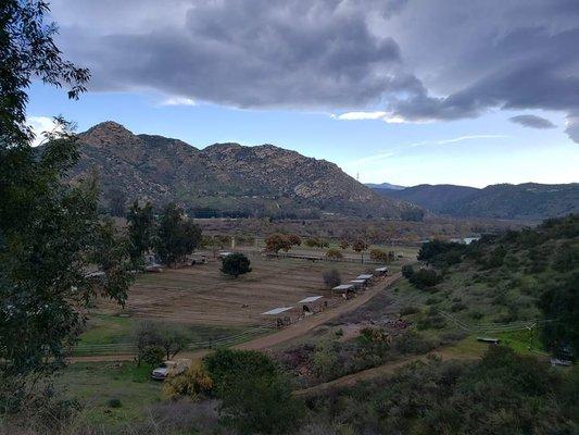 View of some of the stalls and the beautiful El Monte Valley.