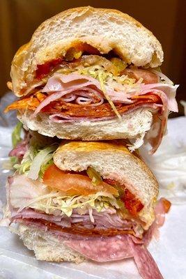 The Godfather - pepperoni, cappicola, salami, lettuce, tomato, peppers, oil and vinegar on a fresh baked grinder roll