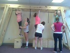 Working on our chin ups with our assistant bands! Anyone can do this with a little help.