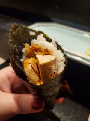 Tai Skin & Monkfish Liver Handroll