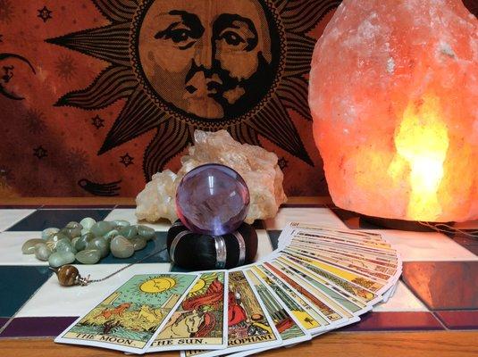 We offer a wide selection of divination tools including tarot and oracle cards, scrying objects, runes, pendulums