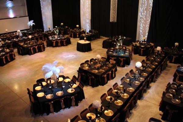 Gold and Black wedding decor from the Studio @ ILUSION Productions, Inc.