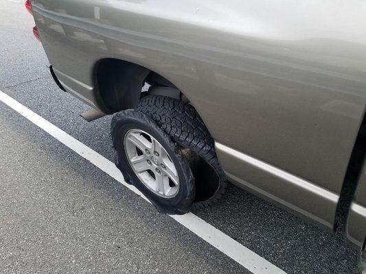 Hankook Dynapro sidewall blowout at 5,443 miles and less than a year of service.