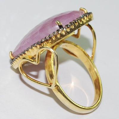 Pink Sapphire Ring with White Topaz in 925 Sterling Silver