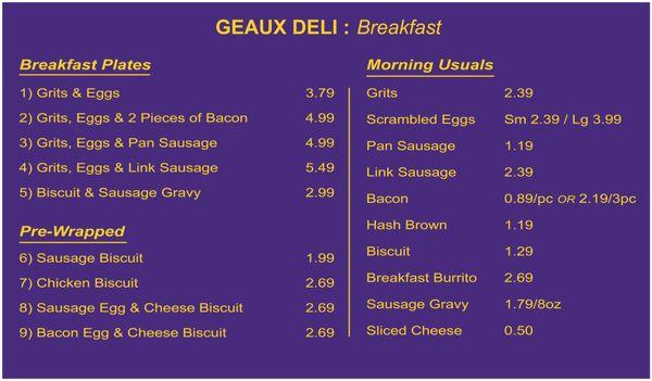 Breakfast Menu, Combo Menu, Lunch/Dinner Menu