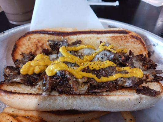 Mustard added on my Philly cheese steak