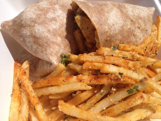 Chicken Shawarma Wrap and the most amazing Asiago Truffle Fries