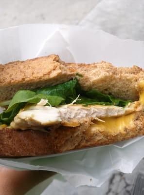 Grilled cheese on wheat with chicken and spinach