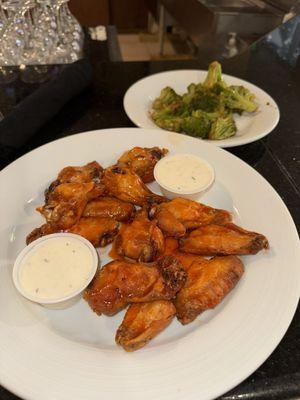 Wings and broccoli