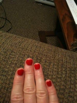 Shellac manicure from R Salon, over 2 weeks later!  Nail growth, but still no chipping!  Amazing!