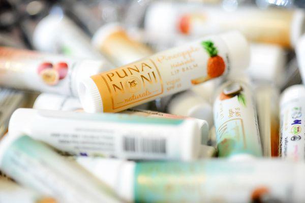 Puna Noni Naturals vegan lip balms with spf 15 and Noni oil.