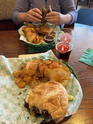 Brunch Burger and Pot Roast sandwich with Homemade chips.