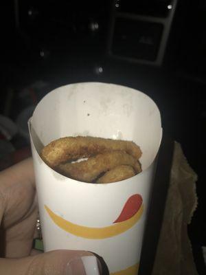 Onion rings weren't even filled after waiting 15 mins