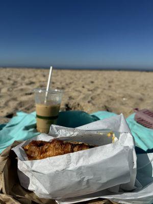 Iced coffee and Breakfast Sandwich