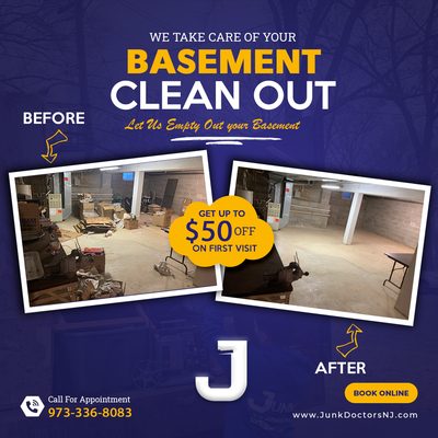 Need a basement Clean out in NJ? Call JunkDoctors 973-336-8083 or book online