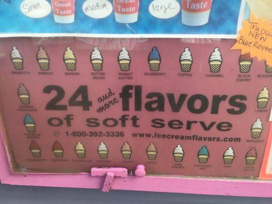 Ice cream flavors, both soft serve and regular. They have specials (both sundaes and flavors) not listed!