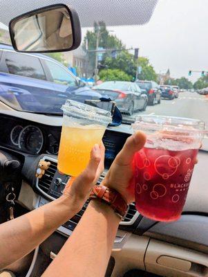 Green tea and blackberry hibiscus iced teas