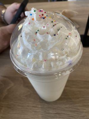 Vanilla crème frappe (from the coffee free drink menu)