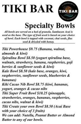 Specialty Bowls Menu