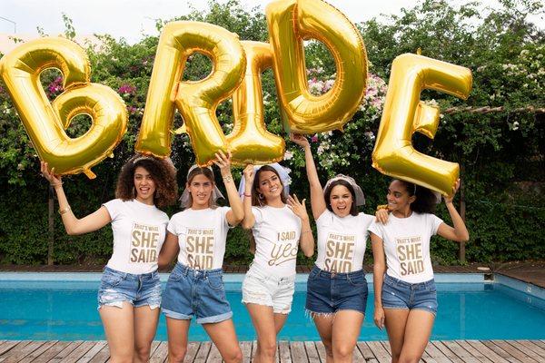 Get your custom T shirts for Bridal party, Birthday, Wedding, Announcement party, Gender reveal, Quinceañera or anything else you celebrate.