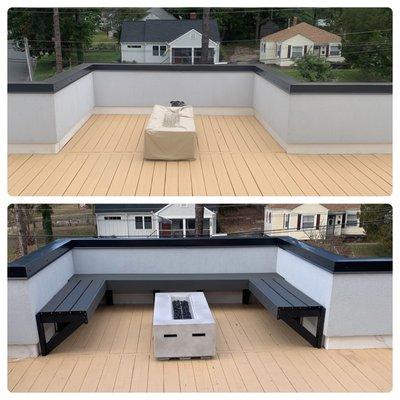 B& A - Custom built in bench on rooftop deck.