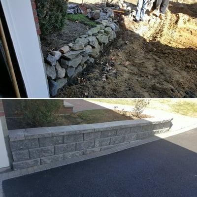 New Unilock wall before and after