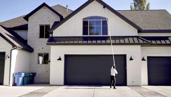 We sweep out the entire roofline of your home to prevent wasp nests and spider webs from staining your home.