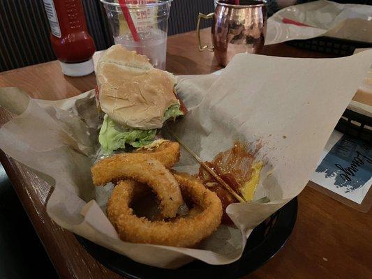 Burger and onion rings!